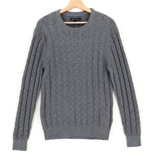 I.N.C. Int Concepts Men's Gray Metallic Lurex Cable-Knit Crewneck Sweater Size S